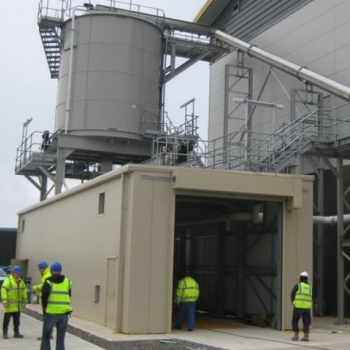 Round silo with sliding frame outloading for truck bay (120m3) Round silo with sliding frame outloading for truck bay (120m3)