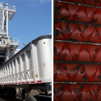 Sludge processing facility with truck receival and vertical lift conveyors